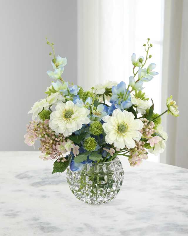 Delightful Zinnias 15" Faux Floral Arrangement in Glass Vase